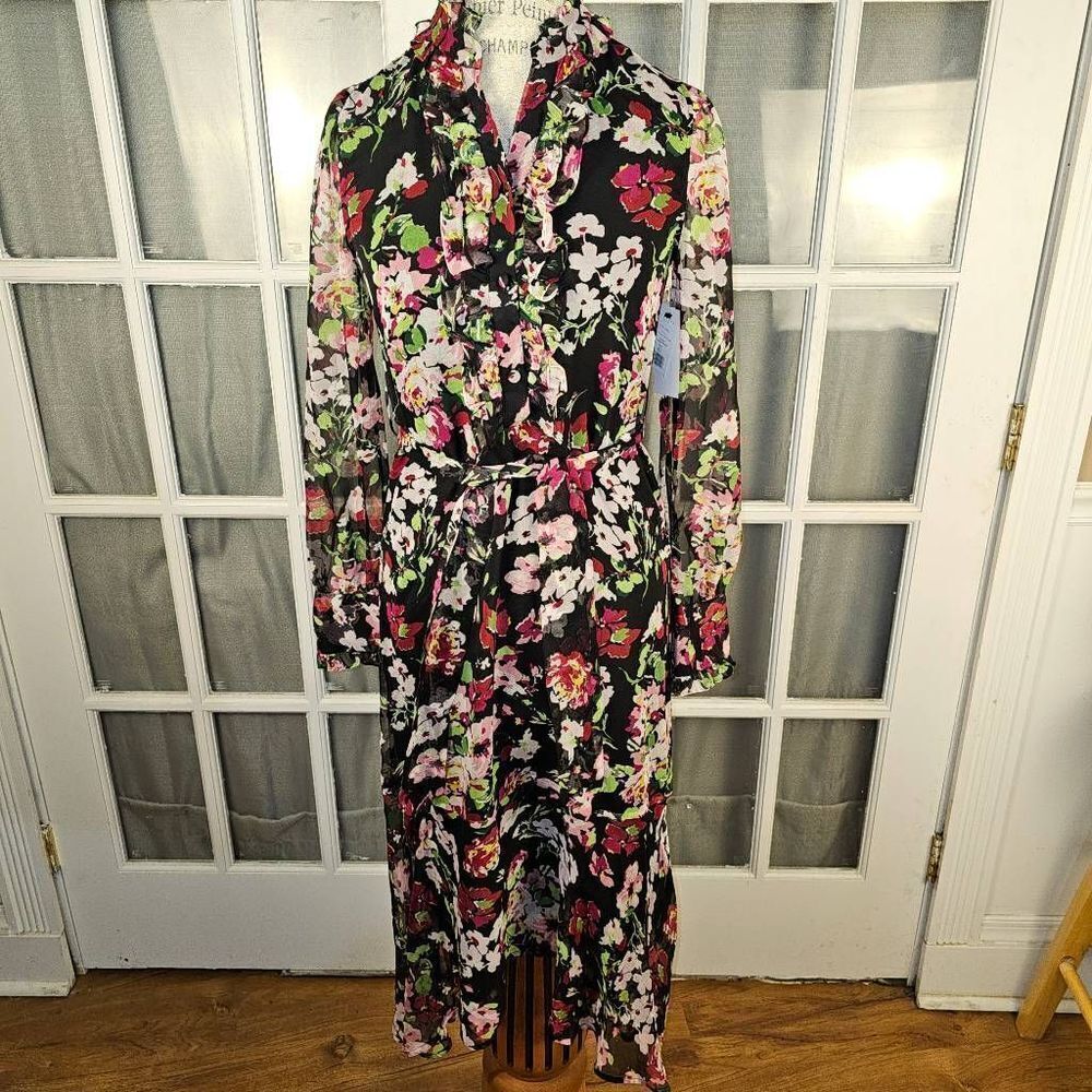 NWT Equipment Femme Womens Black Palo Floral Print Silk Midi Dress XS